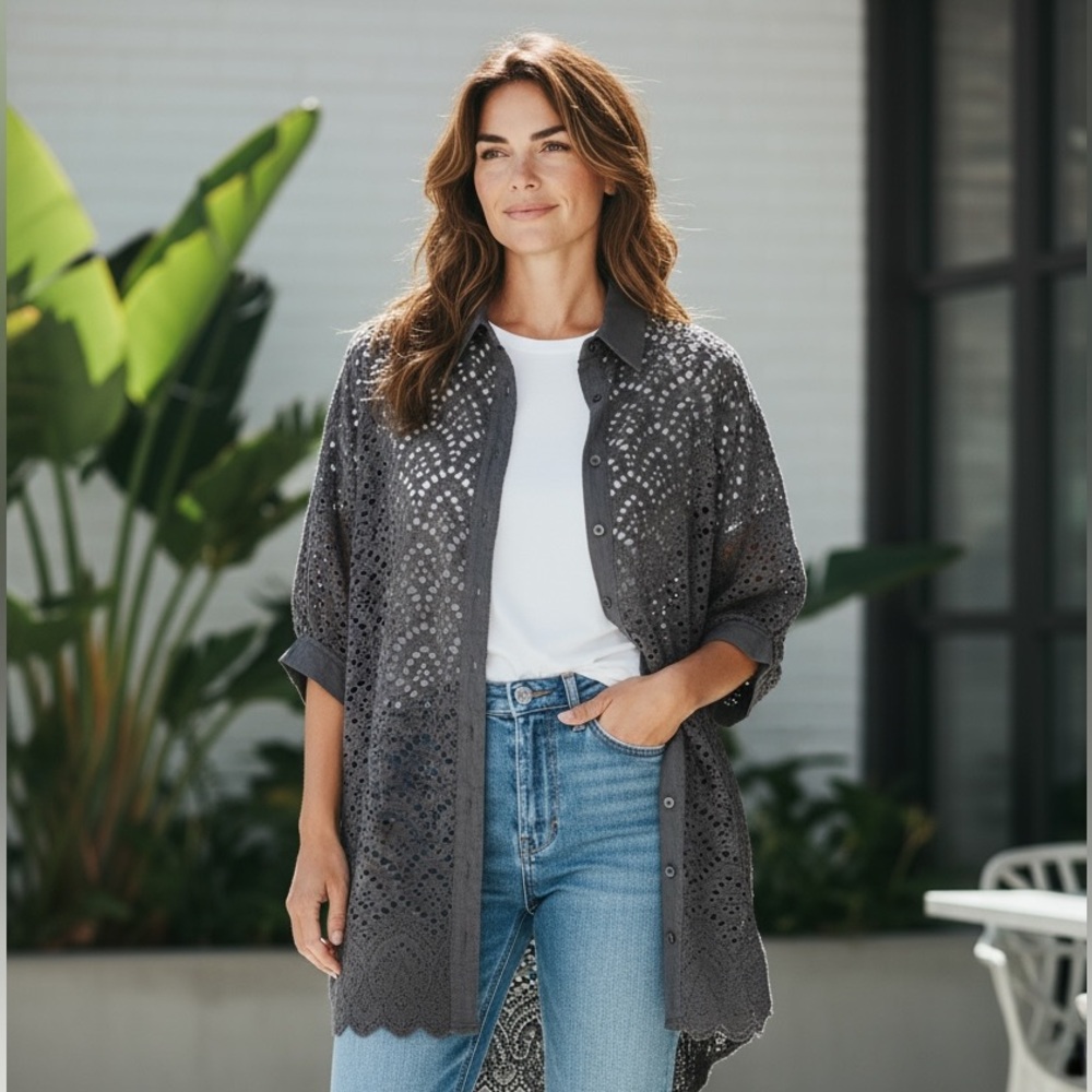 Sundress eyelet shirt dress bell sleeves Xs/small - Picture 1 of 11